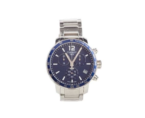 GENTLEMAN'S TISSOT STAINLESS STEEL QUARTZ WRIST WATCH,the round blue dial with wedge hour markers, outer seconds track in whi