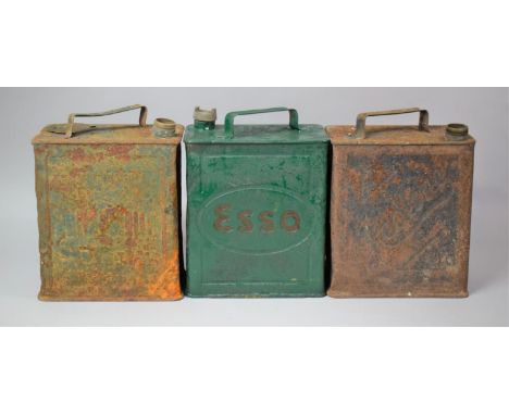 Three Vintage Petrol Cans, Two Missing Screw Tops 