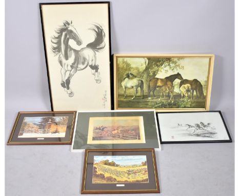 A Collection of Various Pictures and Prints, Mainly Sporting to Include Stubbs, Thelwell, Fox Hunting Print, Chinese Horse et