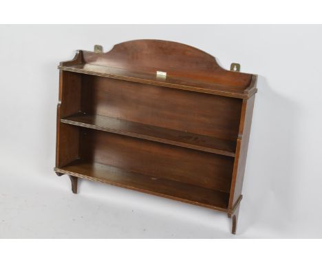 An Edwardian Mahogany Wall Hanging Three Shelf Unit with Galleried Top by Fairfield of Glasgow, 85cm wide 