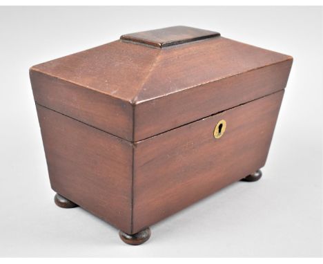 A Late 19th Century Two Division Tea Caddy on Four Bun Feet, Sarcophagus Form, 19.5cm wide 