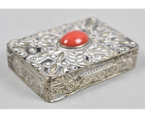 A Far Eastern Silver Rectangular Snuff Box with Orange Cabochon, 6cm wide 