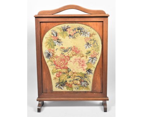 A Late 19th/Early 20th Century Fire Screen Containing Earlier Beadwork Tapestry Panel, 57cm wide 