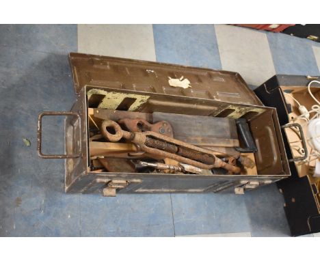 A Metal Ammunition Box Containing Workshop Tools, 65cm wide 