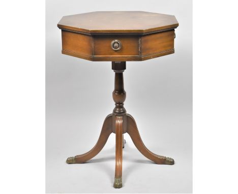 A Mid/Late 20th Century Octagonal Mahogany Drum Table with Two Drawers and Central Storage Compartment, 47cm Diameter 