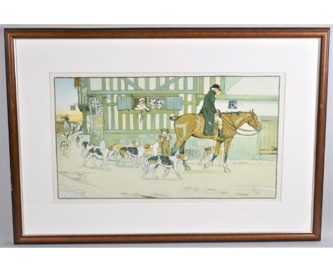 A Framed Cecil Aldin Hunting Print, Huntsman and Hounds Returning Home in Front of Tavern, 51x28cm 