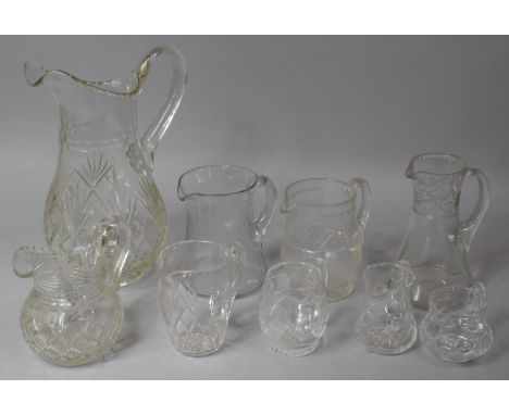 A Collection of Various Nice Quality Glass Jugs to include Large Pitcher, Various Other Examples Etc 
