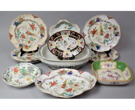 A Collection of Various 19th Century and Later Decorated Plates and Platters, Spode, Felspar Shaped Bowl (Staple Repair) Mint