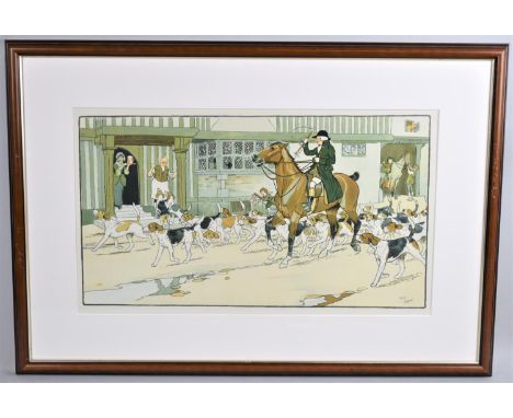 A Framed Cecil Aldin Hunting Print, Depicting Huntsman Being Offered Drink Outside Tavern, 52x29cm 