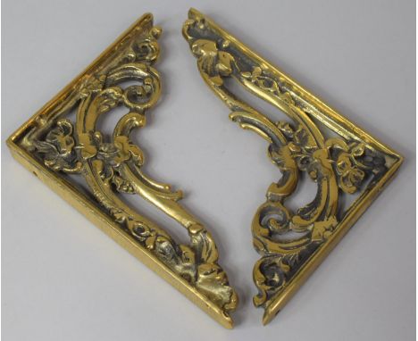 A Pair of Brass Shelf Brackets with Pierced and Moulded Art Nouveau Style Decoration, Each 19cm x 15cm 