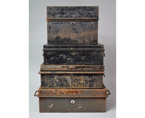A Collection of Four Vintage Metal Deed Boxes 
