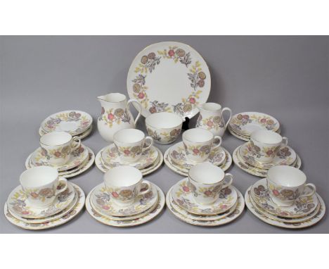 A Wedgwood Lichfield Pattern Tea Set to comprise Eights Cups, Two Cups, Sugar Bowl Eleven Saucers and Side Plates, Eight Smal