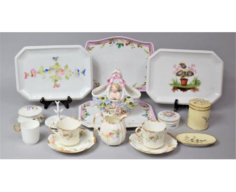 A Collection of Various Continental and English Porcelain to comprise Decorated Trays, Part Table Sets, Cherub Basket, Edward