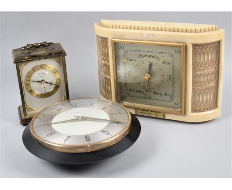A Metamec Circular Wall Clock, Quartz Movement Carriage Clock and a Vintage Wall Hanging Aneroid Barometer 