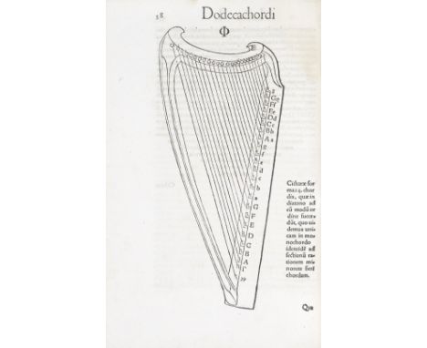 GLAREAN (HEINRICH)Dodekachordon, FIRST EDITION,  illustrated throughout with type-set music, woodcut thematical diagrams and 