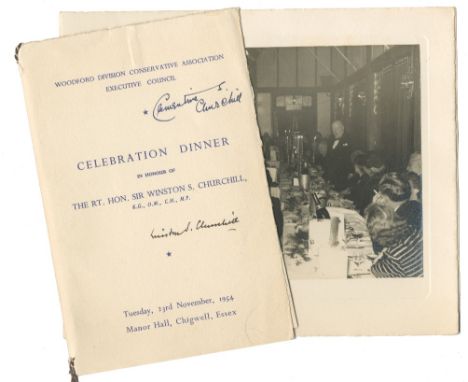 CHURCHILL (WINSTON)Menu signed ('Winston S. Churchill' and 'Clementine S. Churchill') for a celebration dinner in honour of C