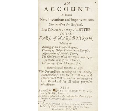 HALE (THOMAS)An Account of Several New Inventions and Improvements now Necessary for England, in a Discourse by way of Letter