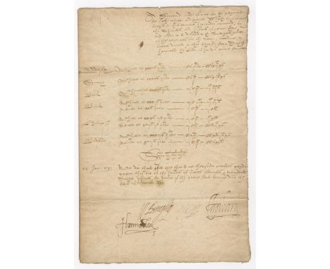 ELIZABETH I – PRIVY COUNCIL &amp; THE NAVYDocument signed by four members of Queen Elizabeth's Privy Council, Robert Devereau