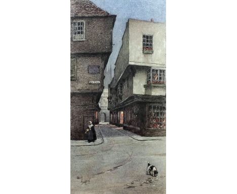 Cecil Aldin (1870-1935) - Limited edition lithograph - Canterbury Cathedral from Mercury Lane, 19.75ins x 10ins, signed in pe