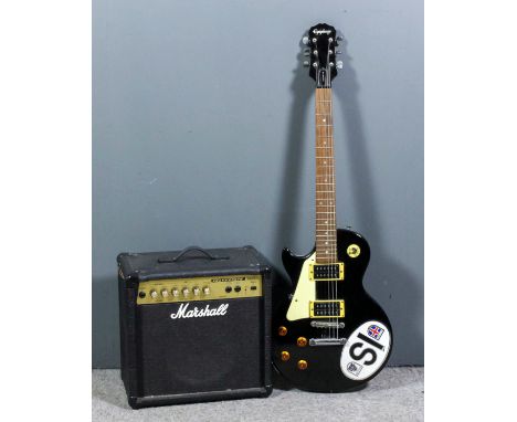 A Gibson "Epiphone" six string electric lead guitar, No.294030215, cased, and a Marshall "Valvestate" amplifier