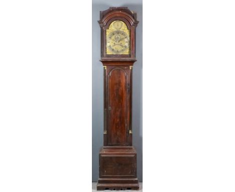 A George III mahogany longcase clock by Jeremiah Martin, Tottenham, the 12ins arched brass dial with silvered chapter ring wi