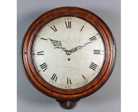 A late 18th Century mahogany cased dial wall clock by William Nicoll of London, the 12ins diameter silvered dial with Roman a