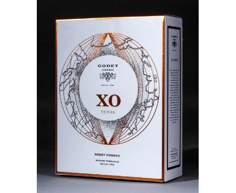 @Eight bottles of 700ml of Godet X.O Cognac, (40% volume), in decorative decanter style bottle and complete with gift box