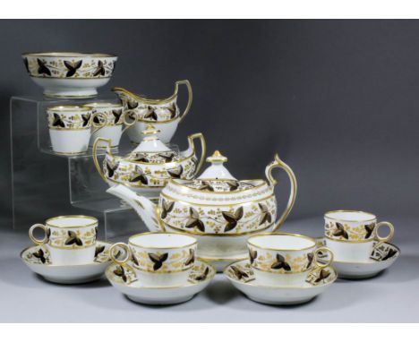 An early 19th Century Chamberlains Worcester porcelain part tea and coffee service, (pattern No. 379), painted in brown and g