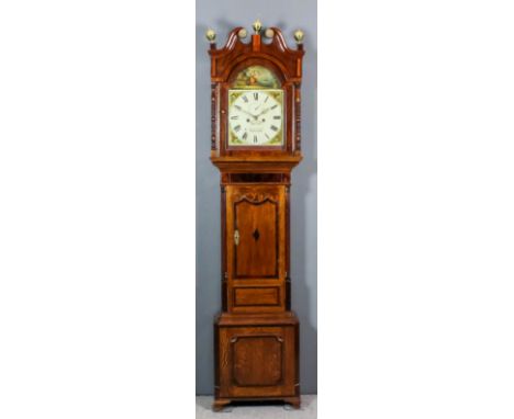 An early 19th Century oak and mahogany banded longcase clock by John Cotterill of Wirksworth (Derbyshire), the 13ins arched p