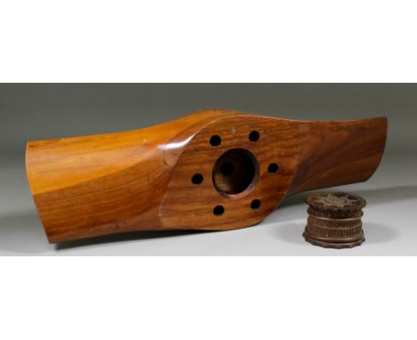 A mahogany microlight light aircraft propeller boss by J.J Lodge - Model CJL110, serial No. SRL269, 21ins overall, (originall