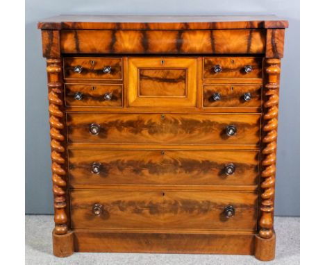 A Victorian "Scottish" mahogany chest with square edge to top, fitted one frieze drawer with cushion front above central deep