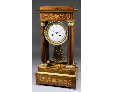 A 19th Century French rosewood, marquetry and gilt metal mounted mantel clock of "Empire" design, by H. Gigot of Brussels, No