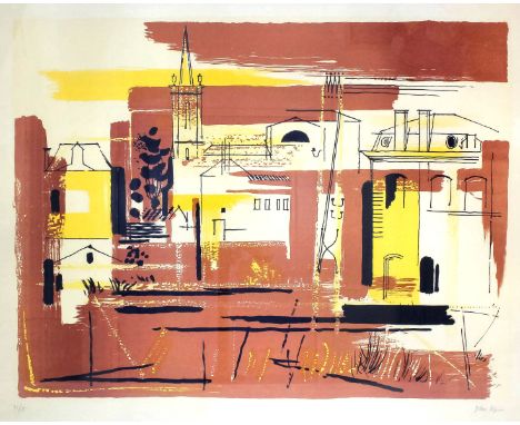 John Piper (1903-1992) - Coloured lithograph - Townscape with church, (No.48 of edition of 75), 17ins x 21.5ins, signed and n