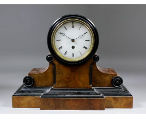 A Victorian walnut and ebonised mantle timepiece by L.Japy Fils, No.2669, the 4.5ins diameter white enamel dial with Roman nu