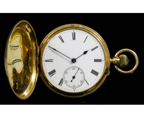 A Victorian gentleman's 18ct gold full hunting cased keyless lever pocket watch by William Hall of Birmingham, No.4606, the w