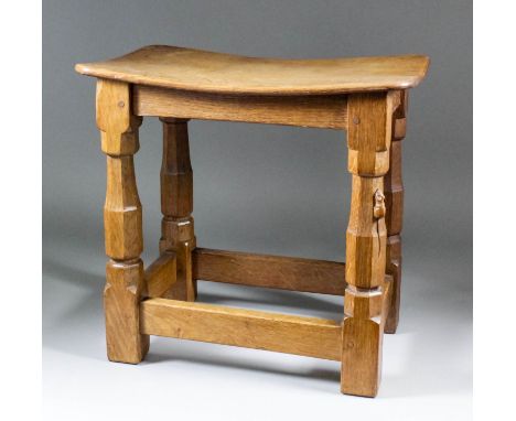 A Robert "Mouseman" Thompson of Kilburn oak dished-top rectangular stool, 15.5ins x 10.5ins x 14.75ins high