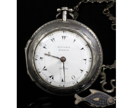 A George III silver pair cased verge pocket watch (made for the Turkish market), by Benjamin Barber of London, No.6869, the w