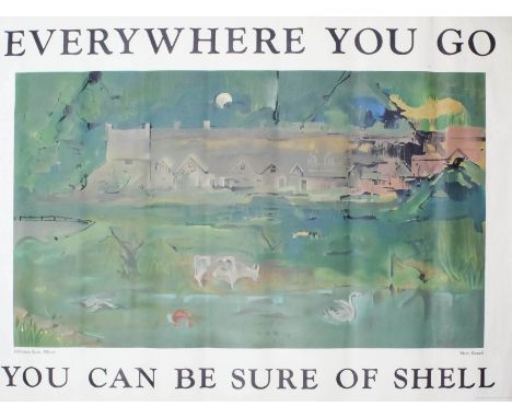 Mary Kessell (1914-1977) - Coloured lithograph - Shell Oil Poster - "Arlington Row, Bibury" - "Everywhere You Go You Can Be S