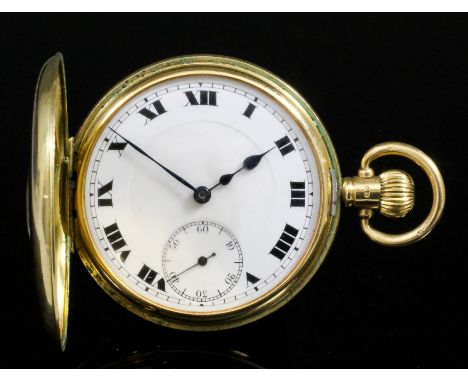 A George V gentleman's 18ct gold half hunting cased keyless lever pocket watch by the Record Watch Company, No.118540, the wh