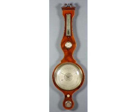 A 19th Century mahogany cased wheel barometer and thermometer by Charles Somalvico of London, the 10ins diameter silvered dia