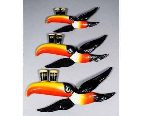 A set of three early Carlton Ware Guinness Flying Toucans, 6.25ins to 10ins, each with printed factory back stamp and impress