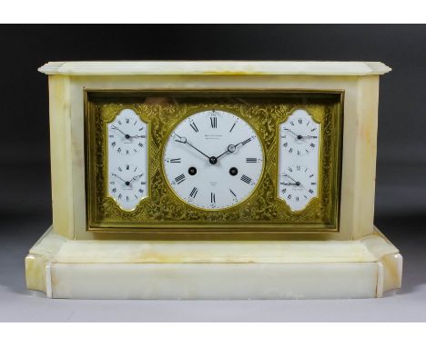 A 19th Century French onyx and gilt brass mounted "World Time" mantel clock by Bourdin of Paris, No. 5837, the 4.75ins diamet