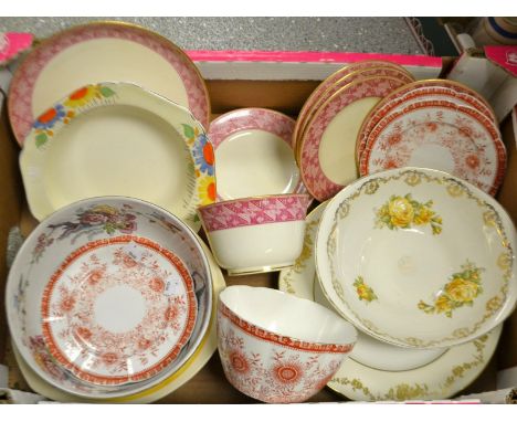 Ceramics - Royal Worcester Queen Anne pattern tea ware, printed in the Aesthetic Movement; Victorian and later; etc.