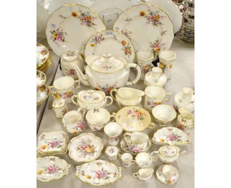 A Royal Crown Derby Posie pattern teapot, two handled sucrier and cover, pair of hexagonal vases, ginger jar and cover, bottl