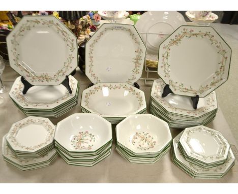 A Johnson Brothers Eternal Beau pattern part dinner service, comprising serving dishes, dinner, dessert, side and tea plates,