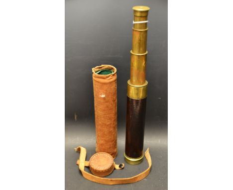A 19th century brass four-draw telescope, by J B Dancer of Manchester, leather case ensuite