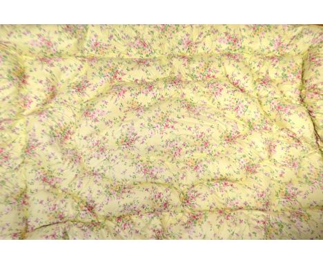 Textiles - Floral feather eiderdown, summer flowers on yellow ground.