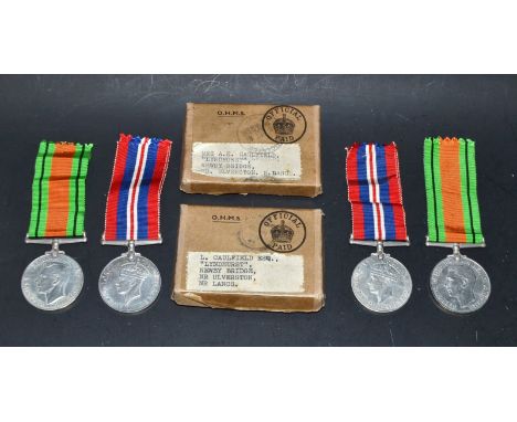 Medal -  World War Two - Mrs A K Caulfield, a pair, Defence & War Medal, in case of issue, internally labeled Cpl 2084615;  a