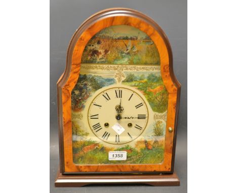  Franklin mint the hunting clock timepiece, bearing the artwork of Conrad Franz, Italian rootwood, eight day chiming German m