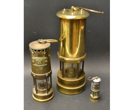 Coal Mining - a brass miner's lamp, E Thomas & Williams Ltd, Cambrian, No HS2549, Makers Aberdare, Wales, 16cm high; a brass 